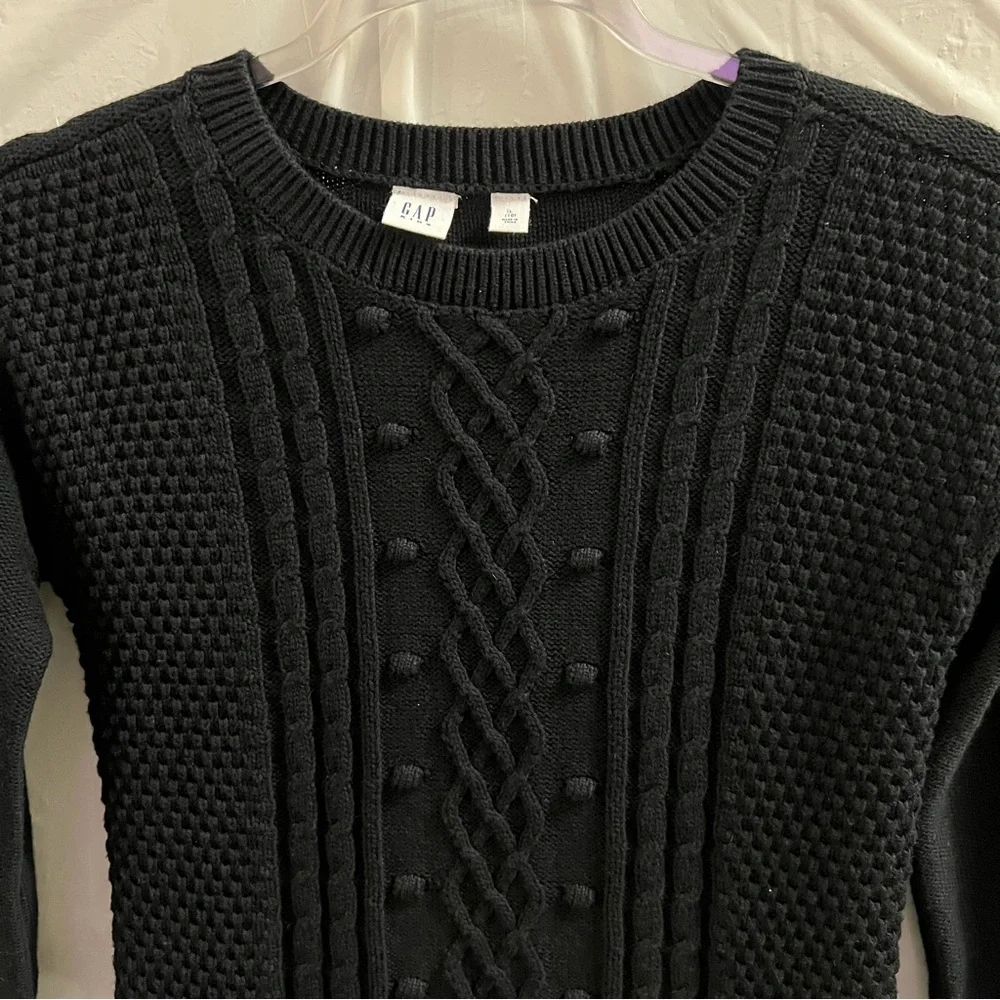 GAP KIDS DRESS, Size L / 10, Black Long Sleeve Cable Knit Sweater Dress.